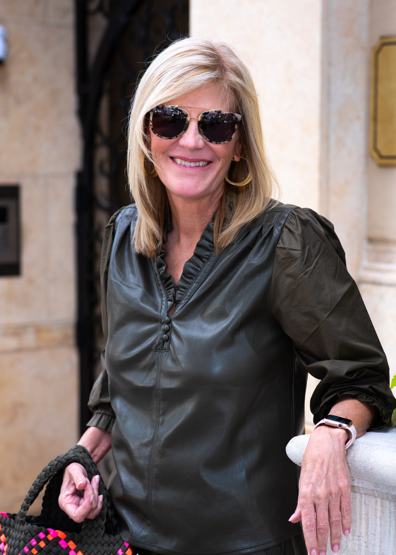 Adria Faux Leather Blouse