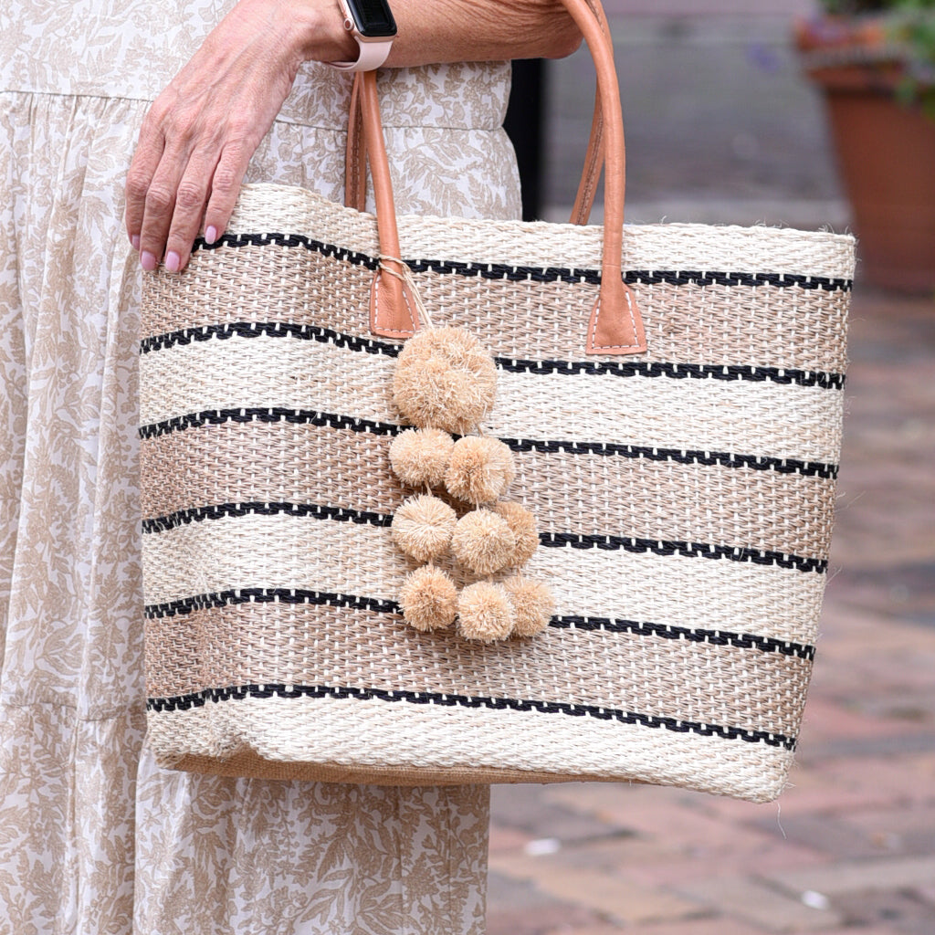 Cabrillo Sisal Tote With Pompoms