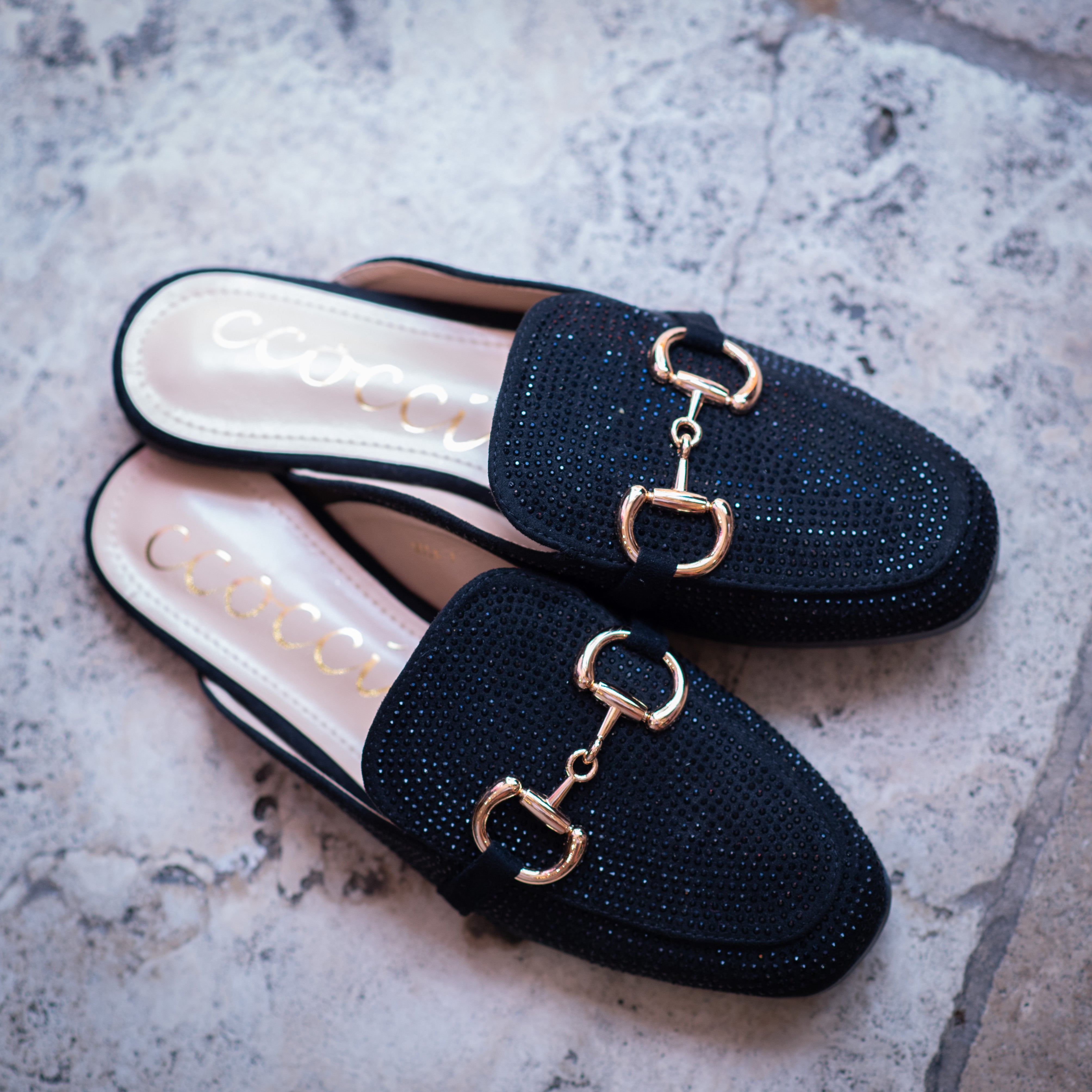 Black Glitter Loafer Slide