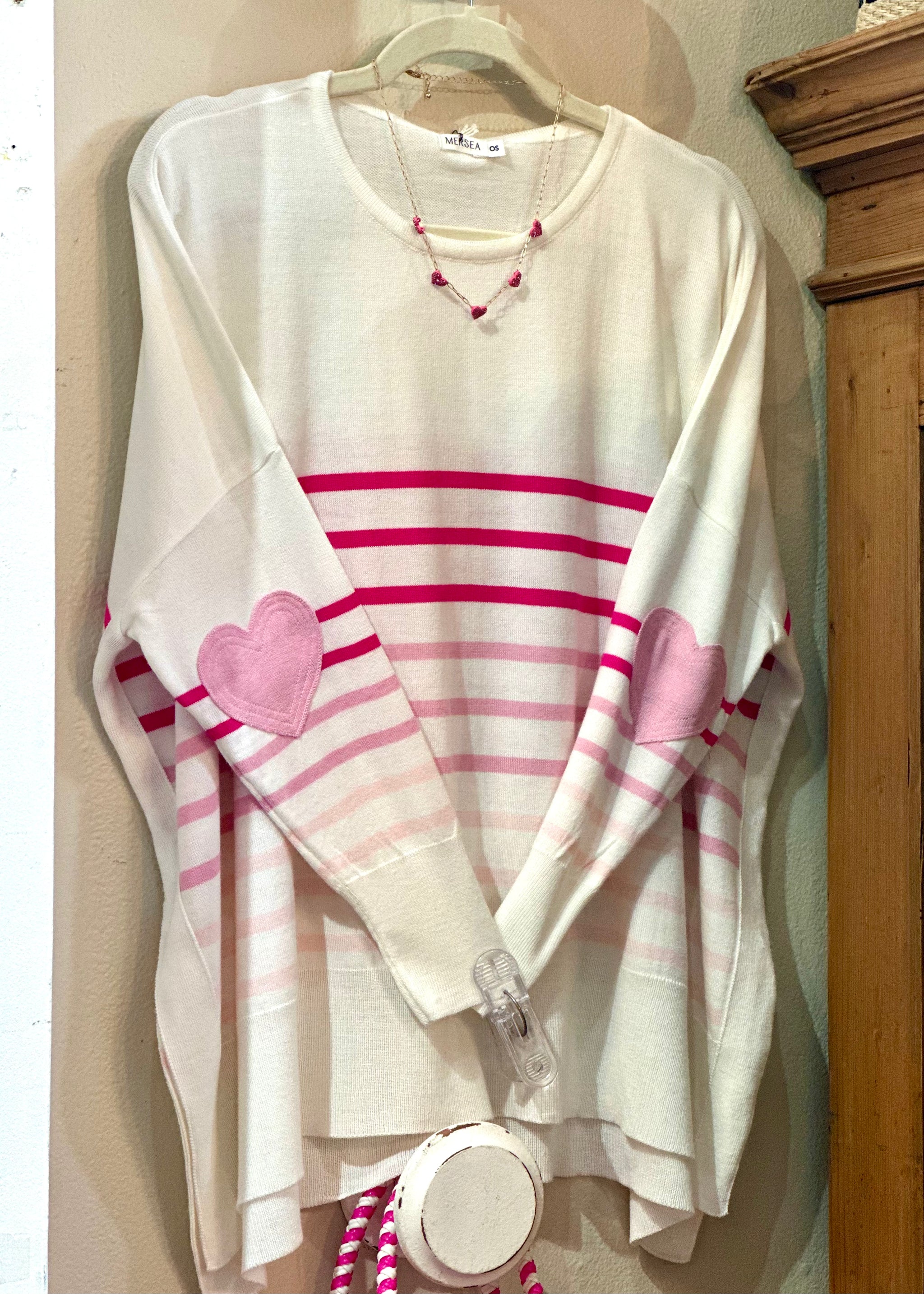 Striped Sweater Sweater With Hearts On Elbows Amour Sweater With